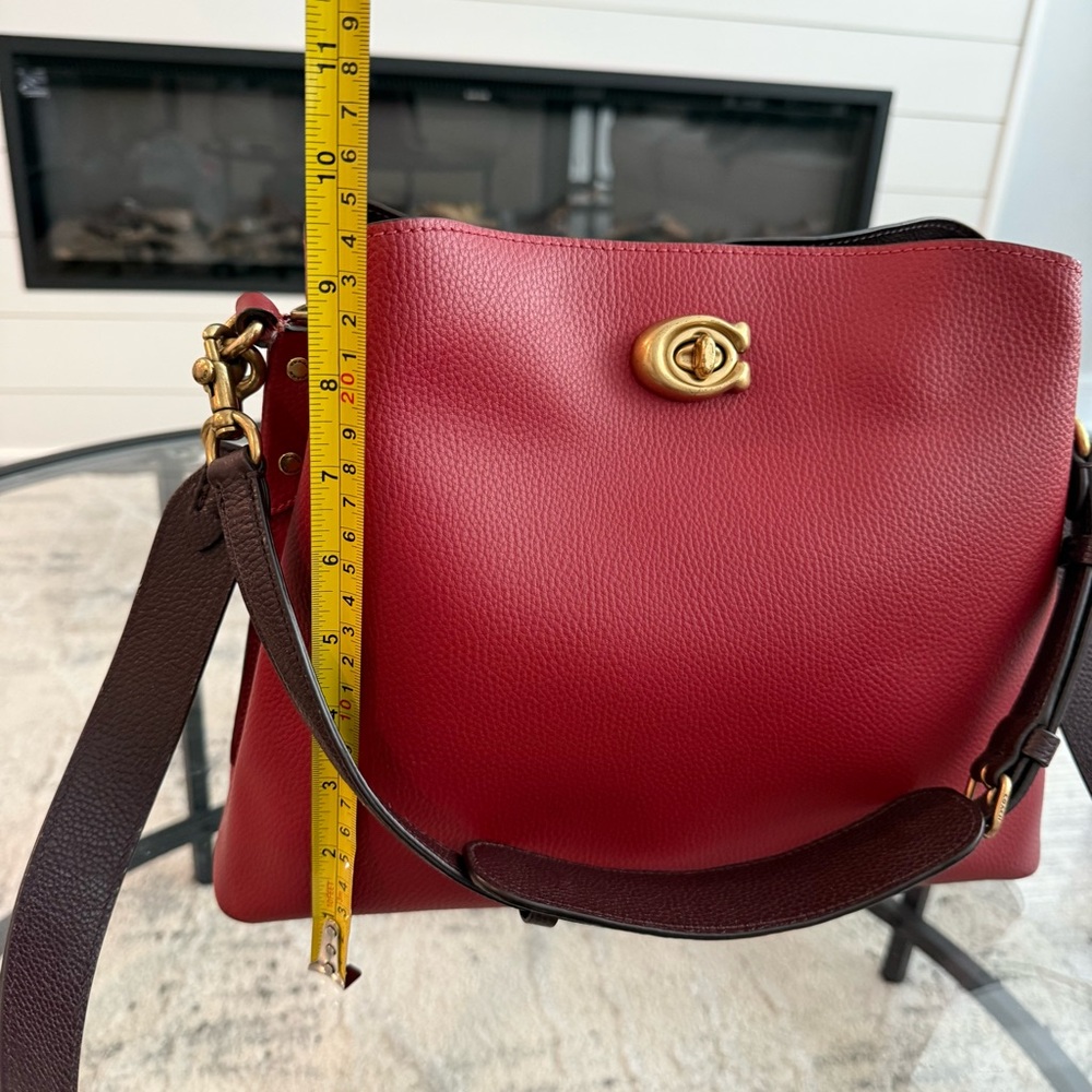 Coach Red Pebble Leather Shoulder Bag with Gold-Tone Hardware - Picture 9 of 10